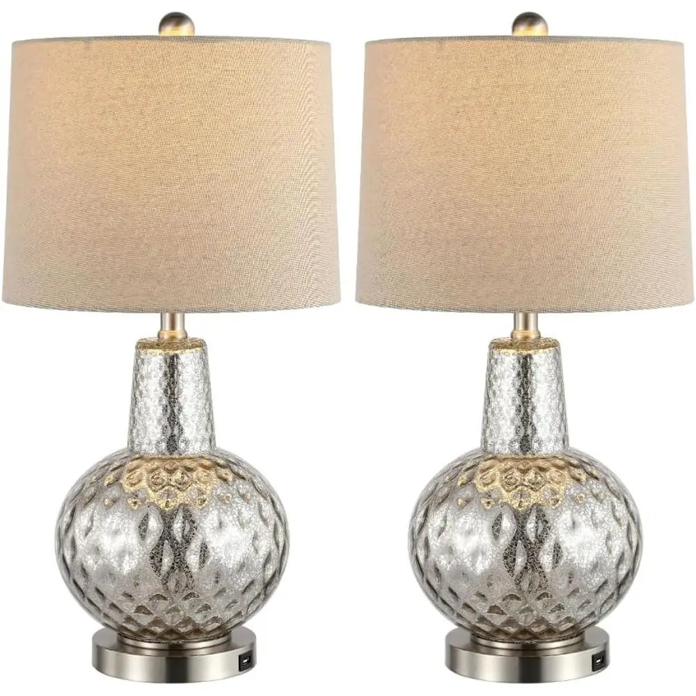 Home Office Lamp - 24-calowa srebrno-kremowa lampa stołowa LED do